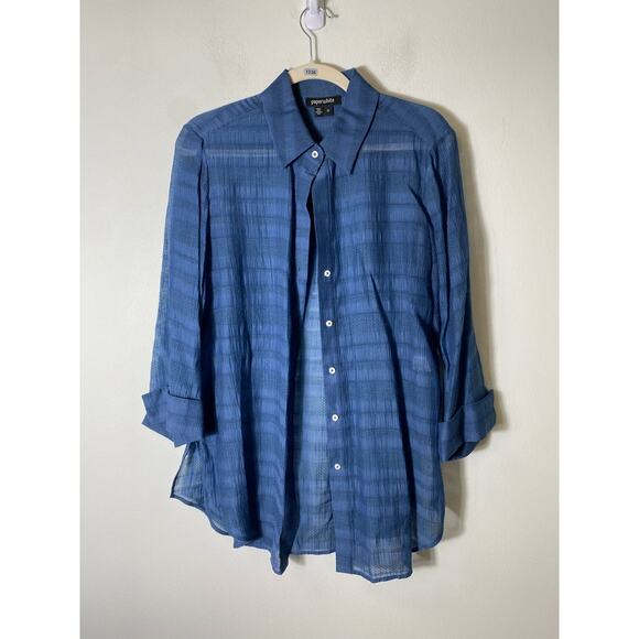 Paperwhite  Sheer Blue 3/4 Sleeve Button Front Shirt Sz 12 - Picture 1 of 3